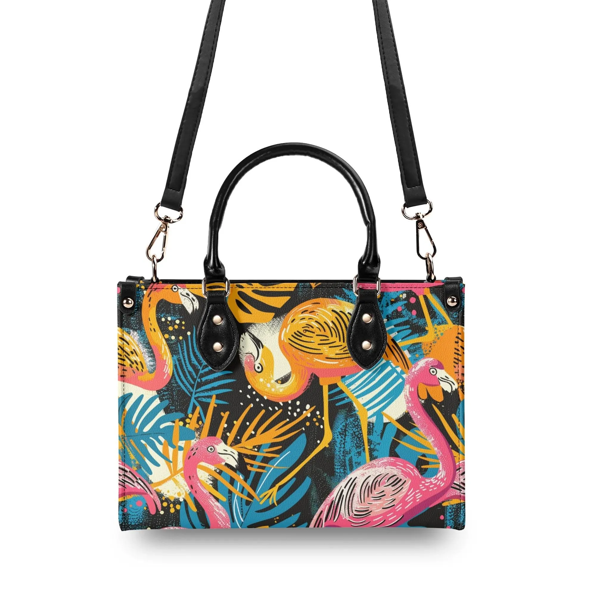 Tropical Flamingo Mid Century Modern Satchel, Retro Vintage MCM Style Handbag