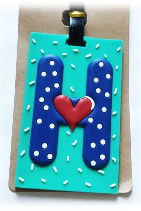 Turquoise Luggage Travel Identity Tag Initial Letter "H"