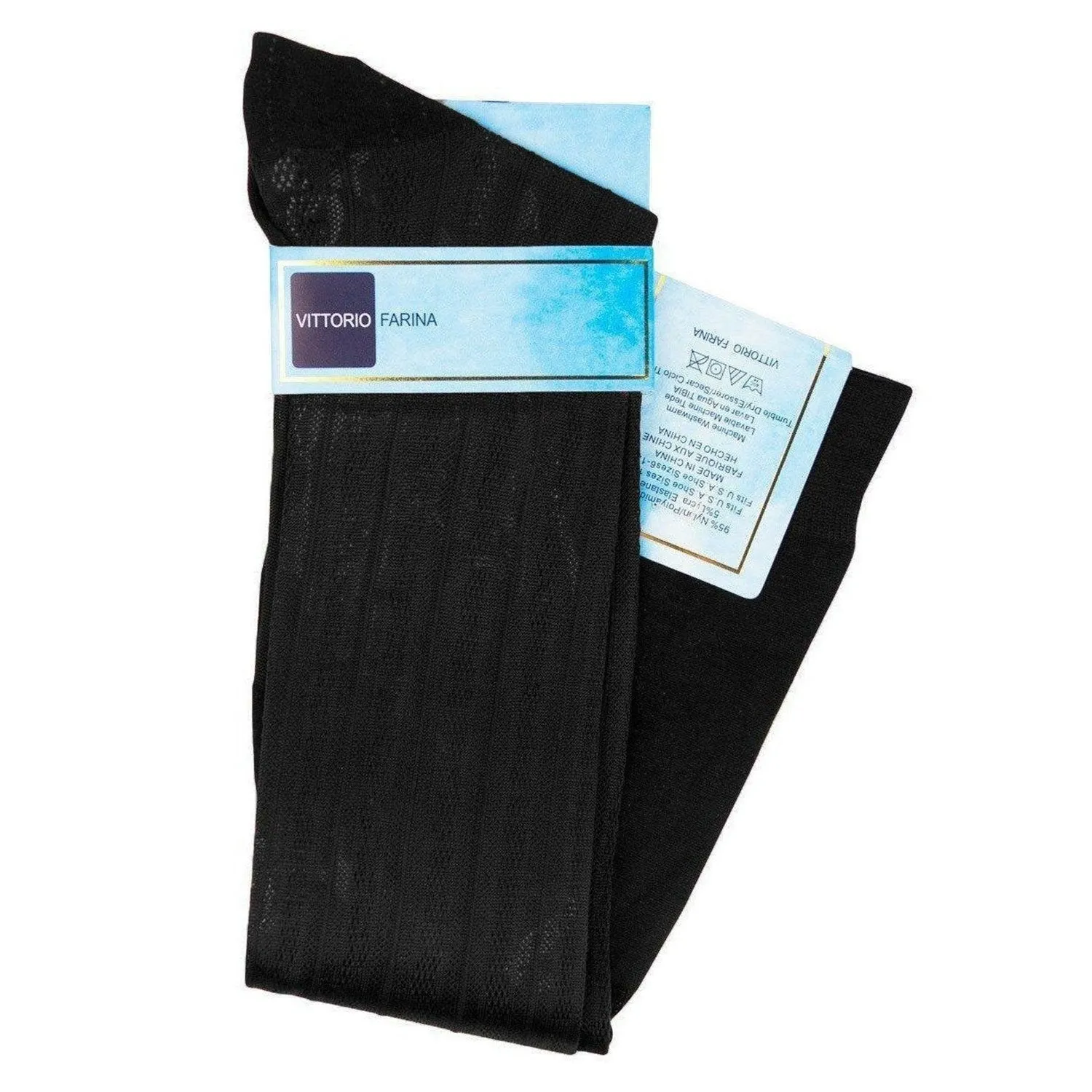 Vittorio Farina Men's Ribbed Shear Nylon Over The Calf Dress Socks