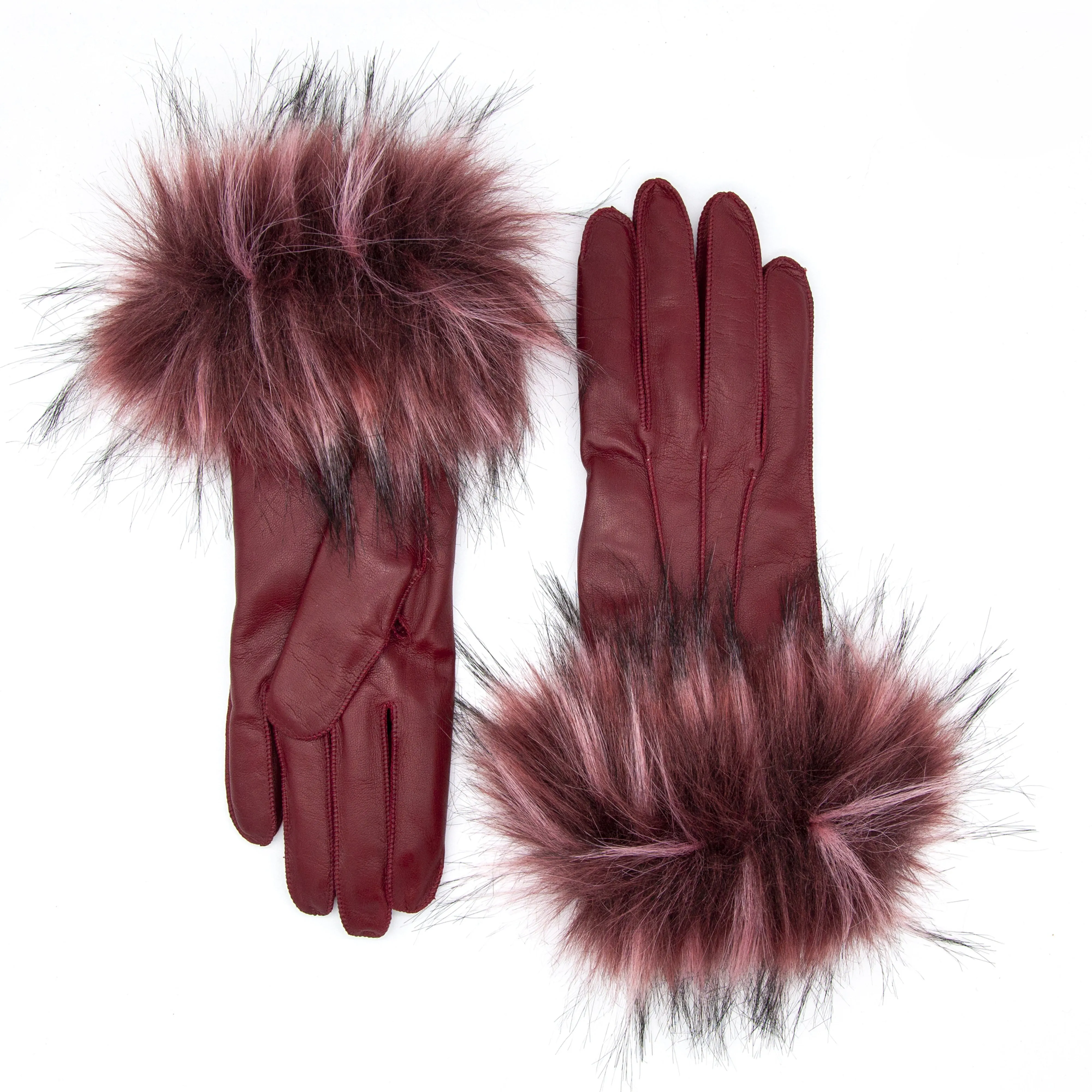 Woman's leather gloves with faux fur cuff