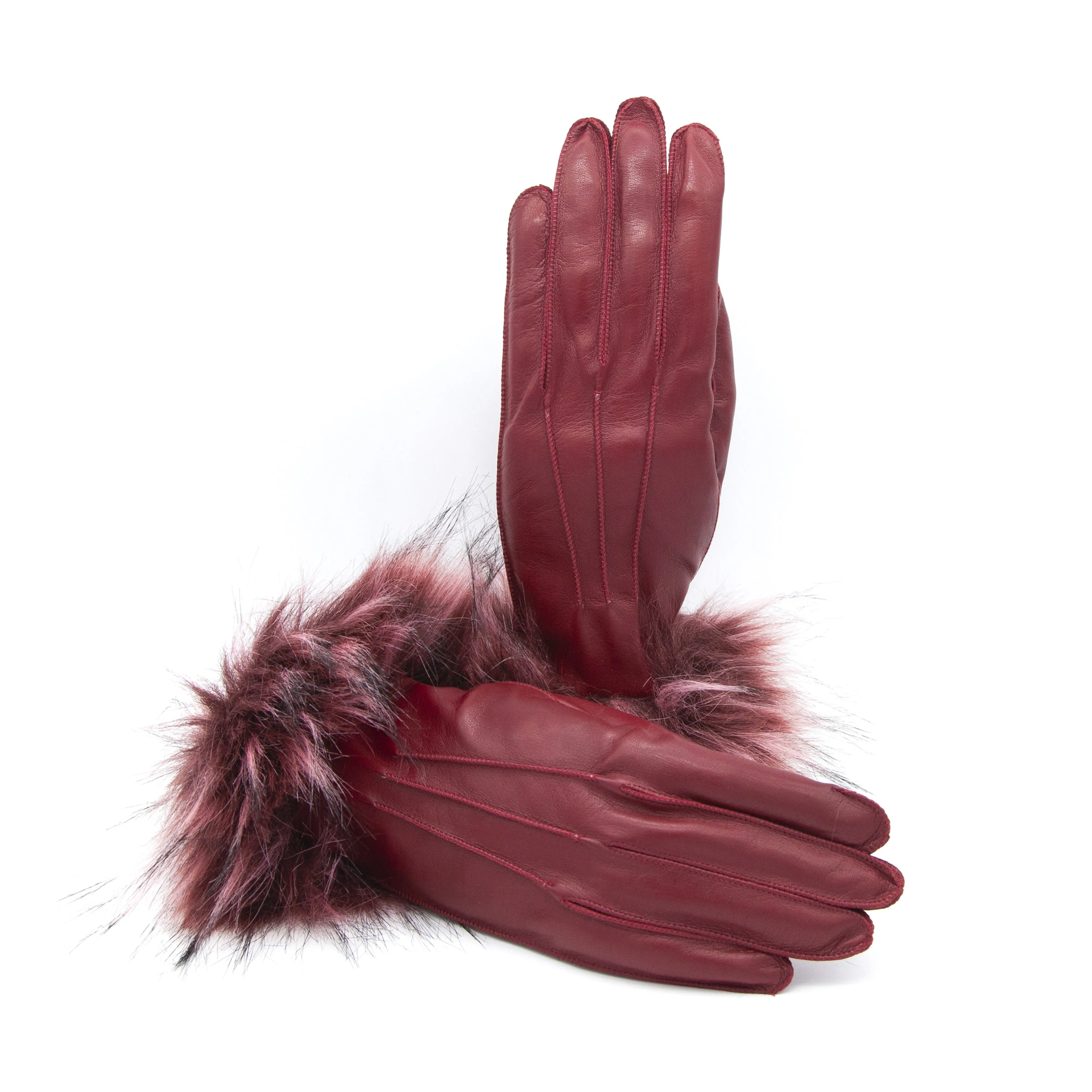 Woman's leather gloves with faux fur cuff