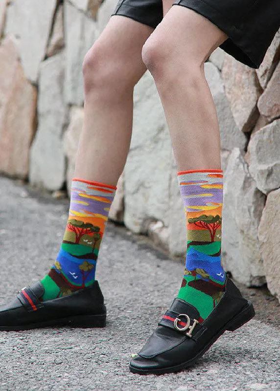 Women Midnight squirrel Paitings Cotton Crew Socks